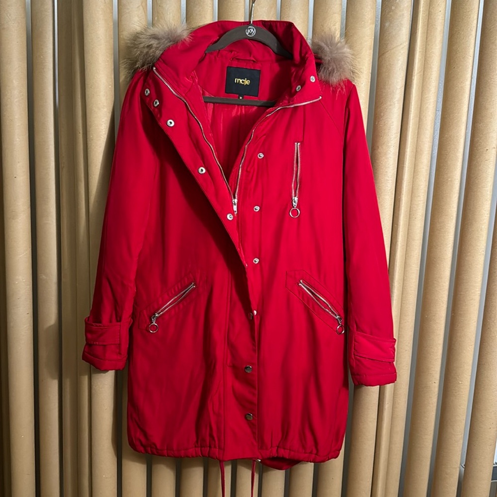 Maje fur hood coat jacket parka size FR38